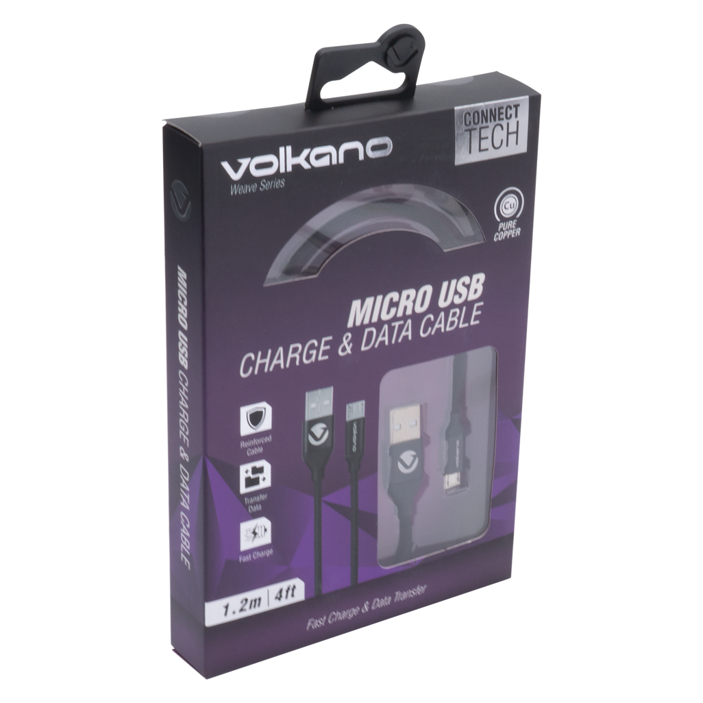 Volkano Weave Series Fabric Braided Micro USB Cable 1.2m - Black