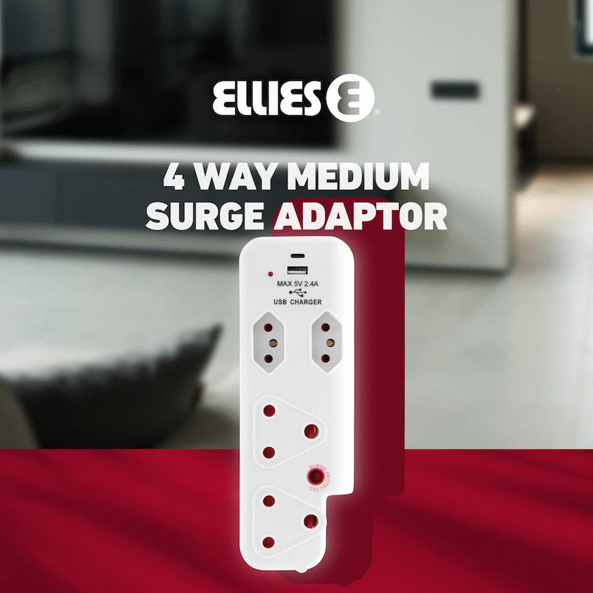 Ellies  4 Way Surge adaptor with type C + USB - WT - image 10