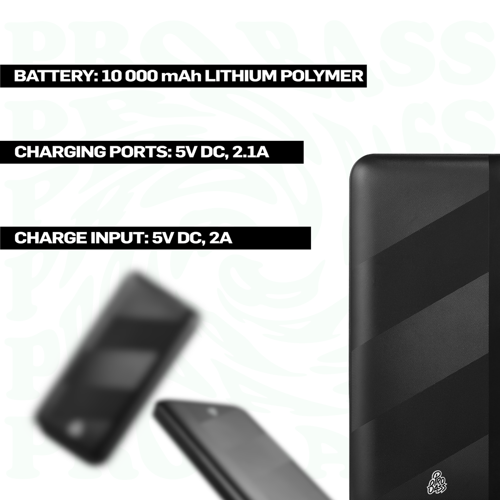 Pro Bass Engine 10,000 mAh Series Power Bank - Black