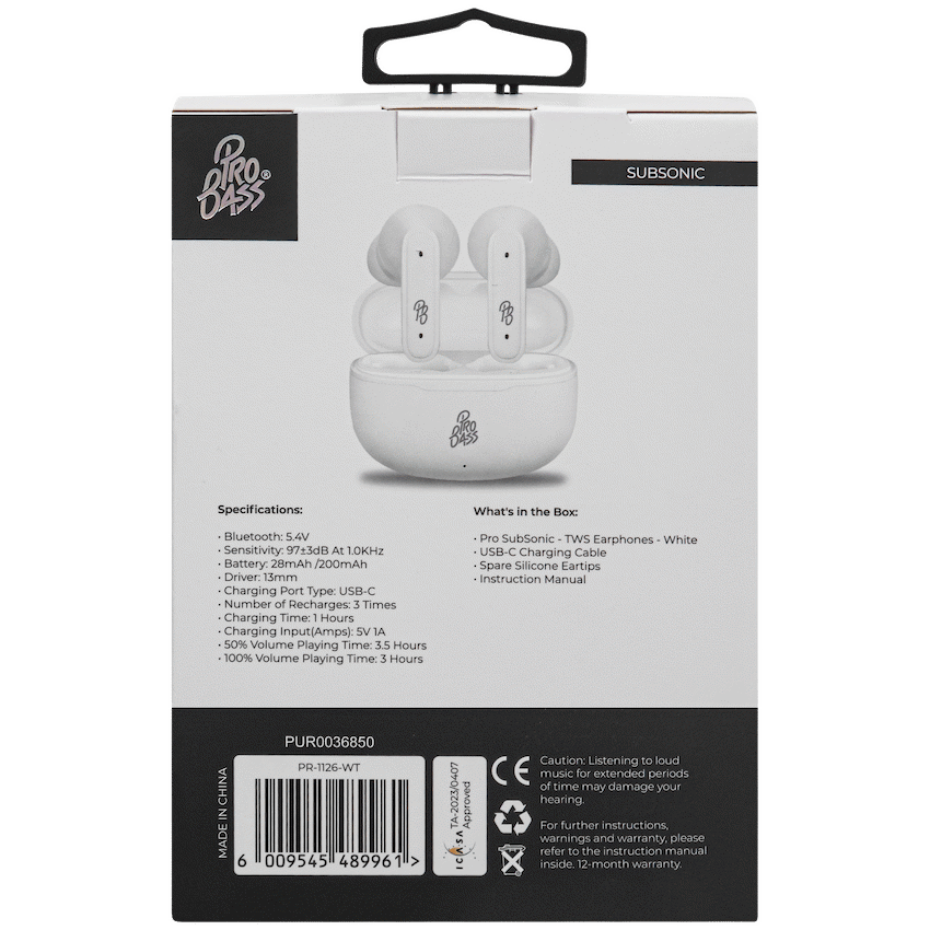 Pro Bass SubSonic TWS Earphone - White - image 10