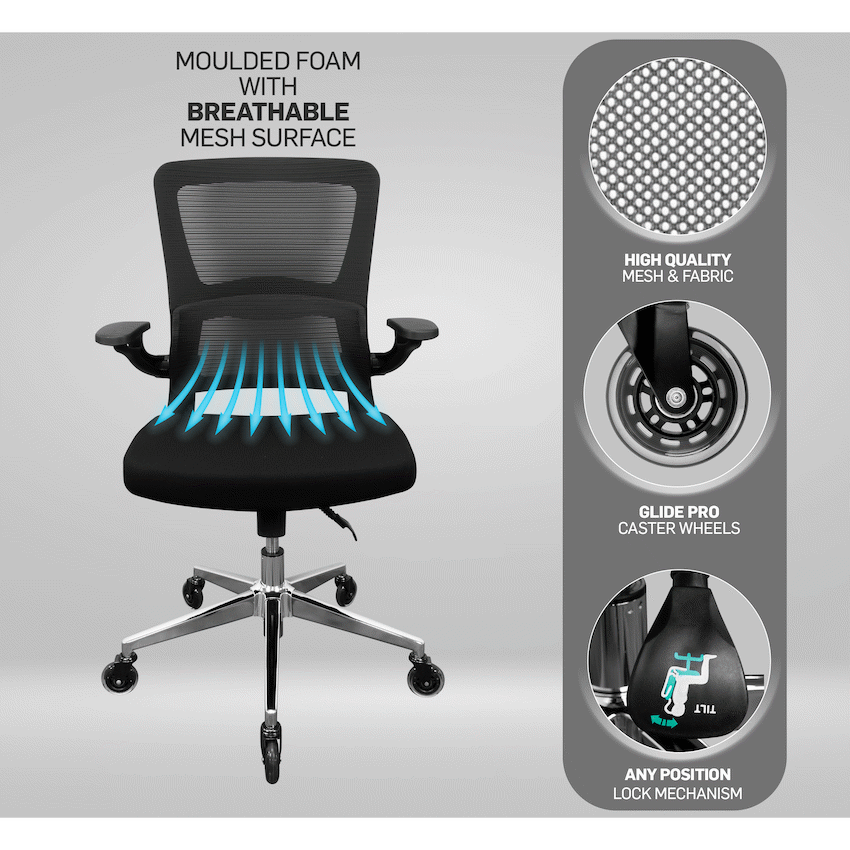 Everfurn Premium Dakota Mid Back Office Chair, Chromed Steel - Black - image 11
