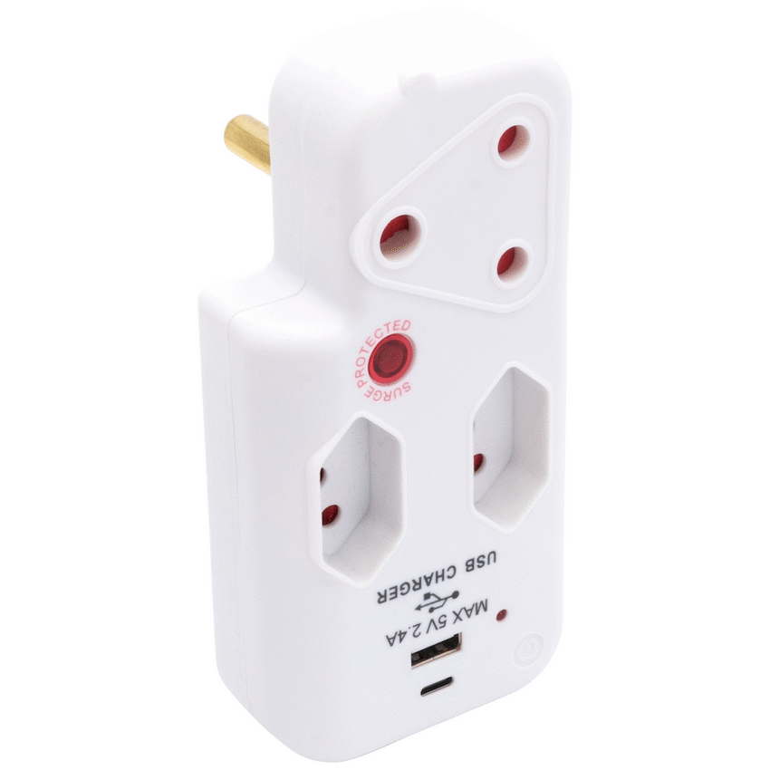 Switched 3-Way Medium Surge Adaptor with Type-C + USB - White - image 11
