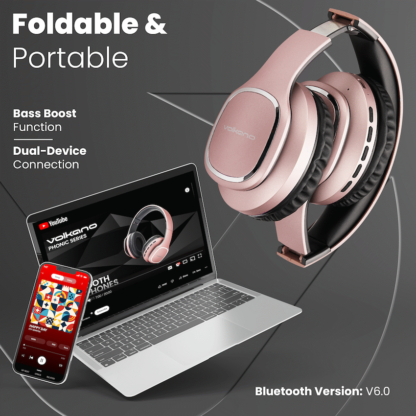 Volkano Phonic Series Bluetooth Full-Size Headphones - Rose Gold - image 11