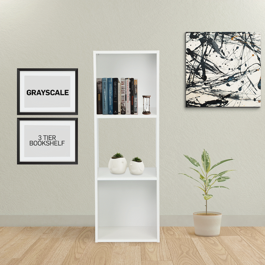 Everfurn Grayscale 3 Tier Bookshelf White, High Pressure Laminate - image 11