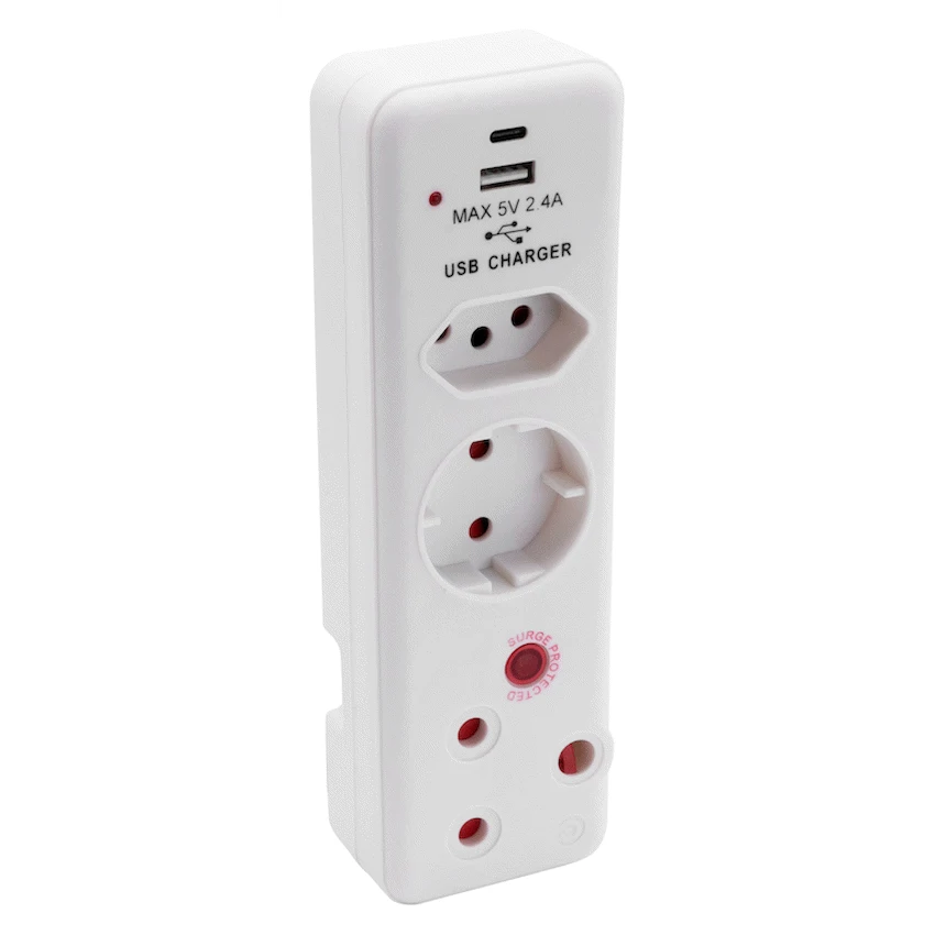 Ellies 3 Way Surge adaptor Schuko,with type C + USB - WT - image 11