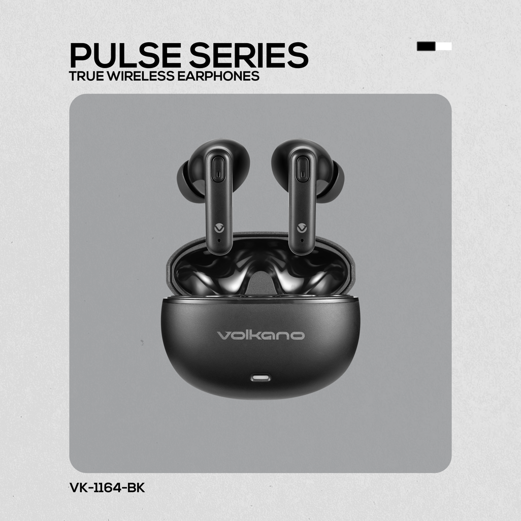 Volkano Pulse Series True Wireless Earphones with Charging Case - Black