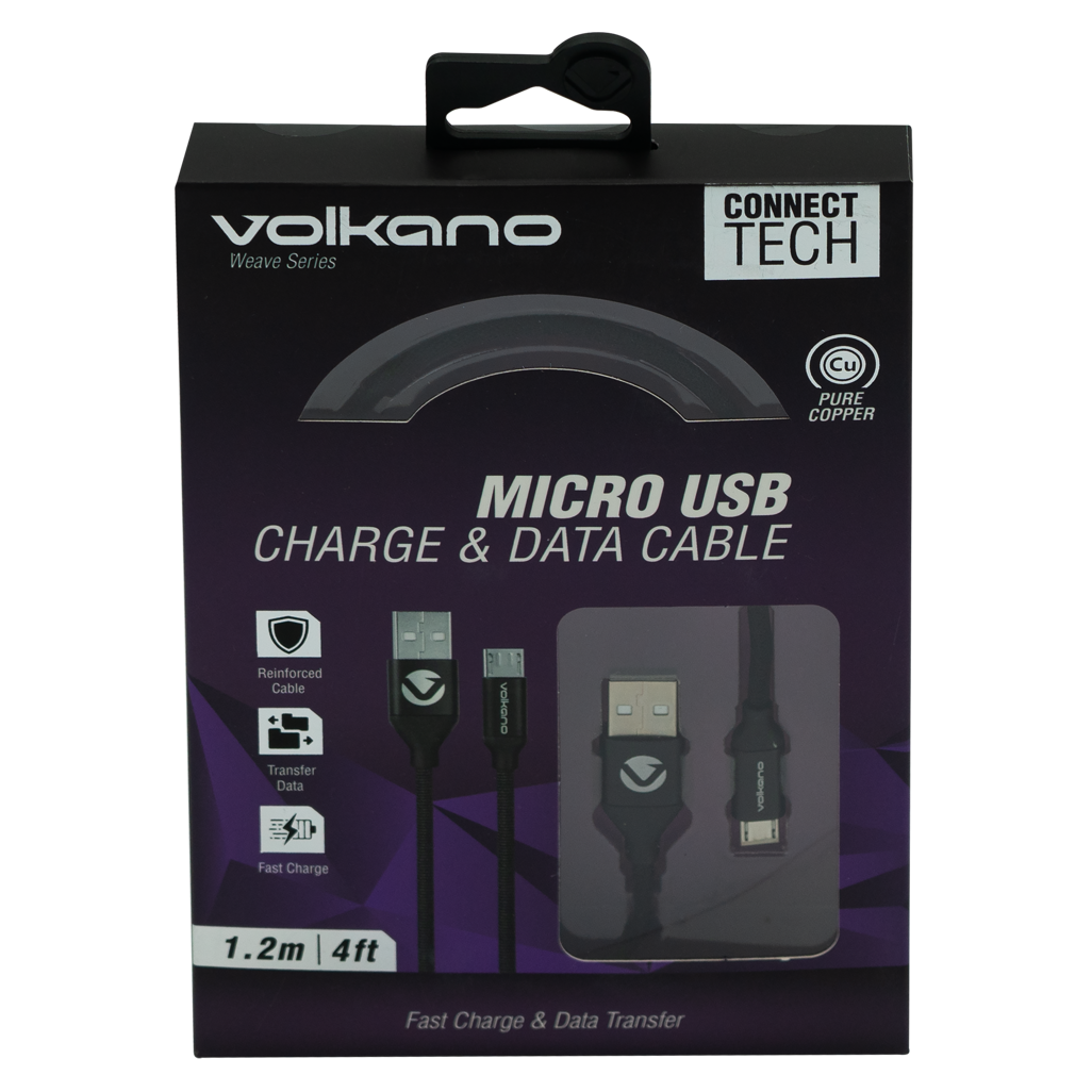 Volkano Weave Series Fabric Braided Micro USB Cable 1.2m - Black