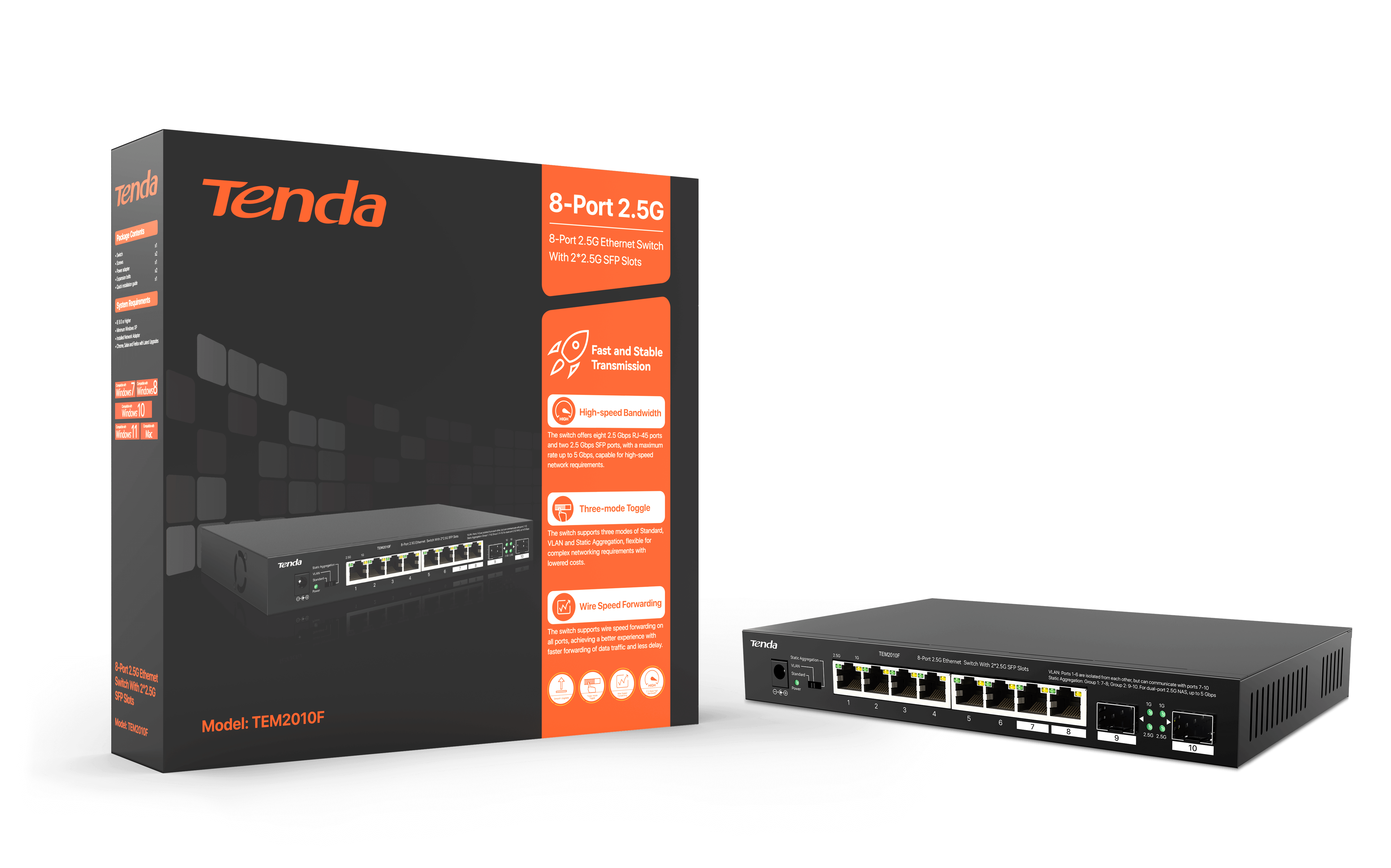 Tenda 8-Port 2.5G Ethernet Switch with 2x 2.5G SFP slots | TEM2010F - image 4
