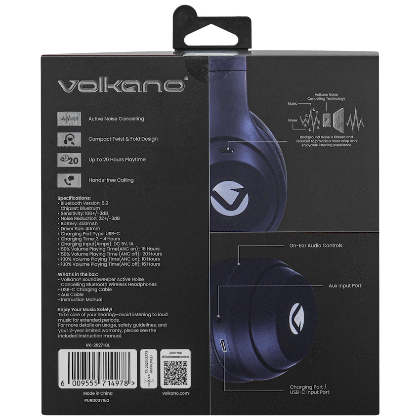 Volkano SoundSweeper Series Active Noise Cancelling bluetooth Headphones - Blue - image 12