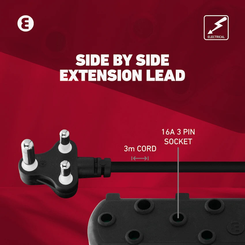 Ellies Side-by-Side Light-Duty Extension Lead - 3m - Black - image 12