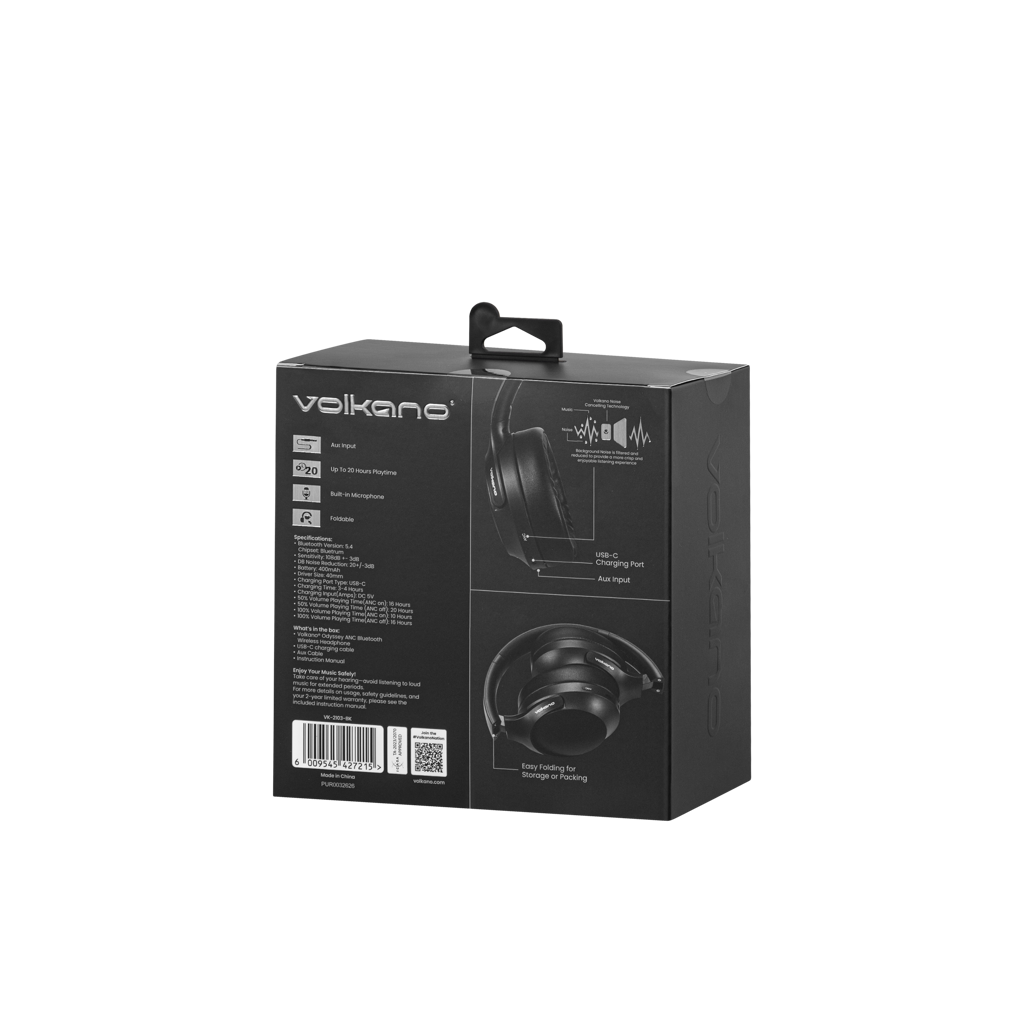 Volkano Odyssey ANC Bluetooth Wireless Headphone - Black