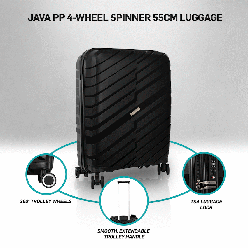 Travelwize Java PP 4-Wheel Spinner 55cm Luggage - Black - image 12