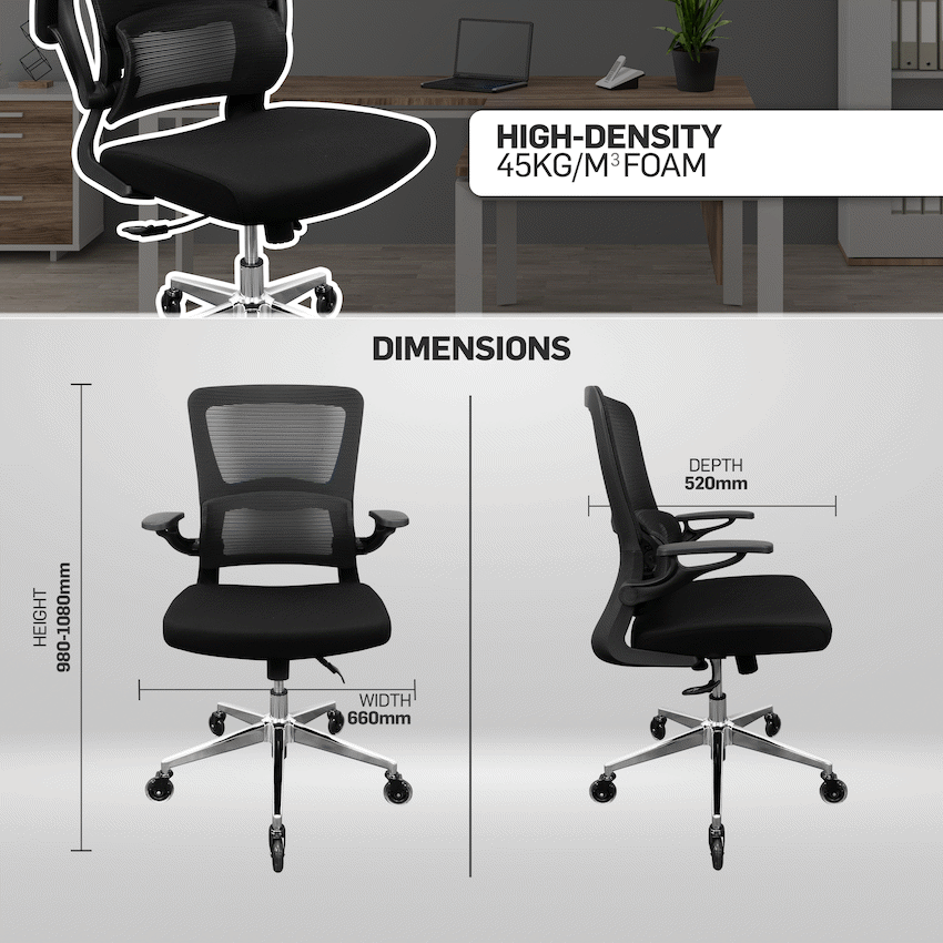 Everfurn Premium Dakota Mid Back Office Chair, Chromed Steel - Black - image 12