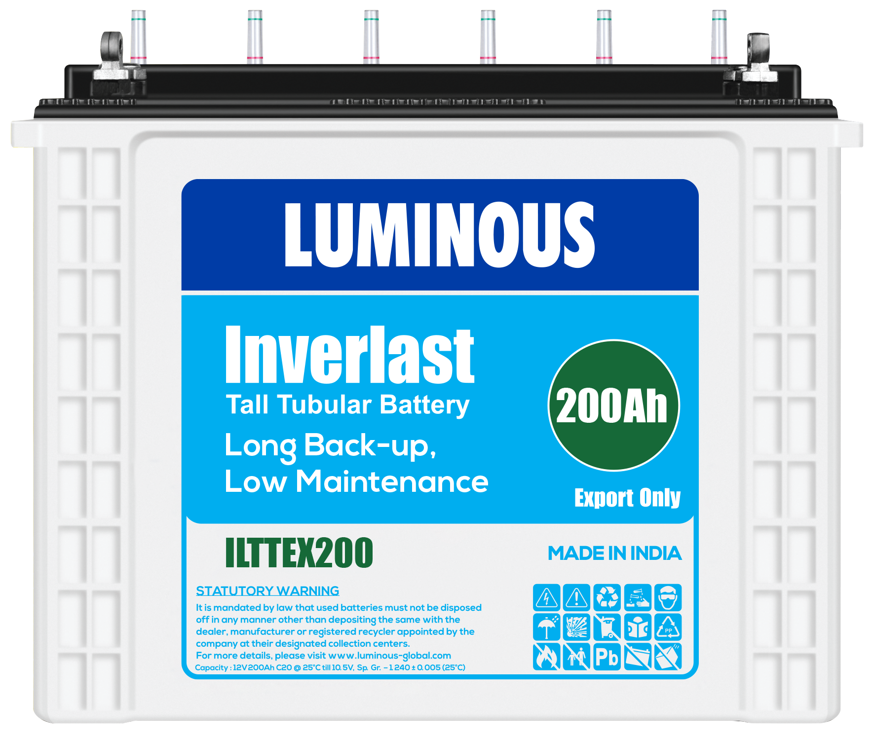 Luminous - Inverlast, 12V - 200Ah Tubular Battery