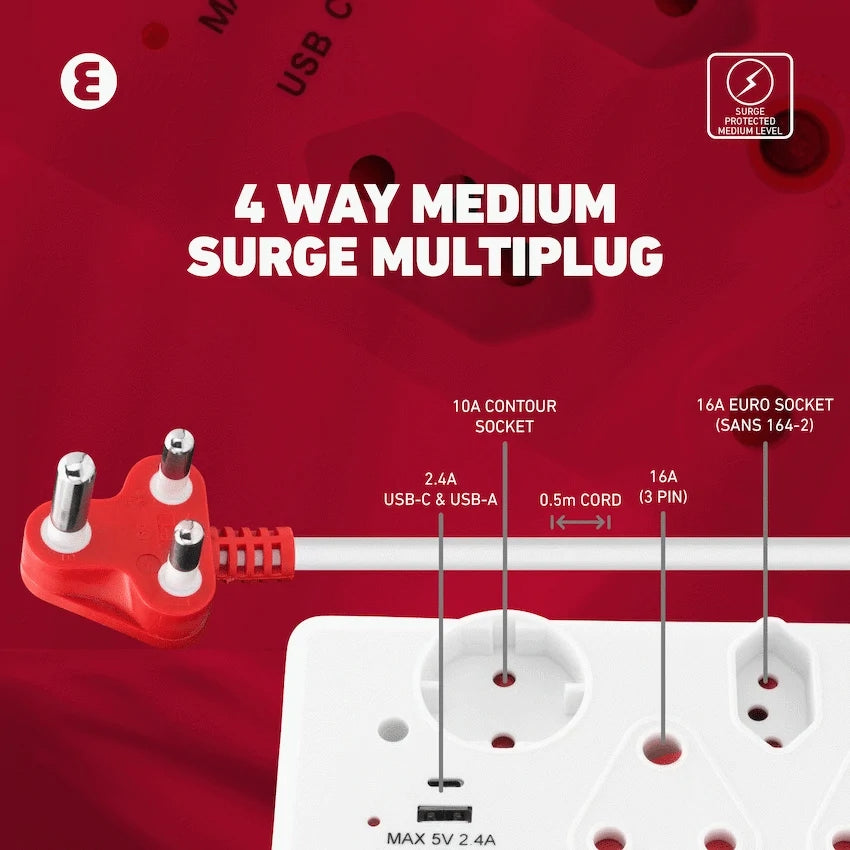 Ellies 4-Way Surge Multiplug with USB-A+USB-C 0.5m - WT - image 13
