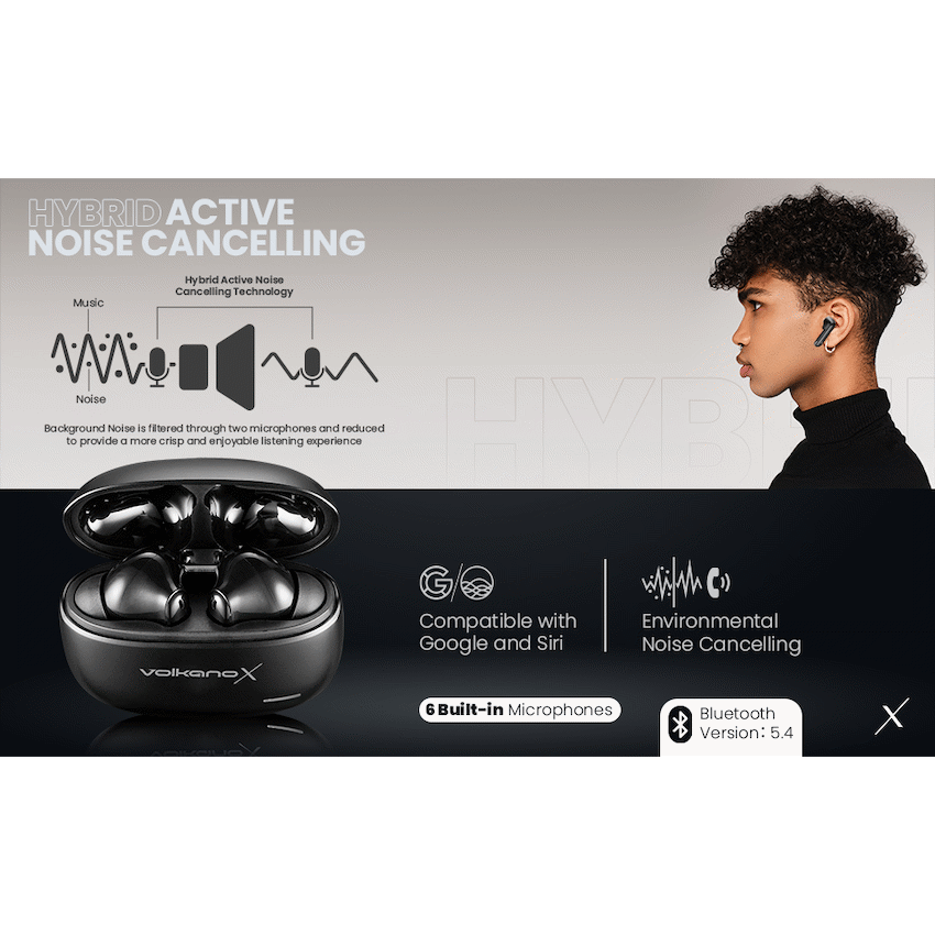 VolkanoX VXT200S Hybrid ANC TWS Earphones - Black - image 13