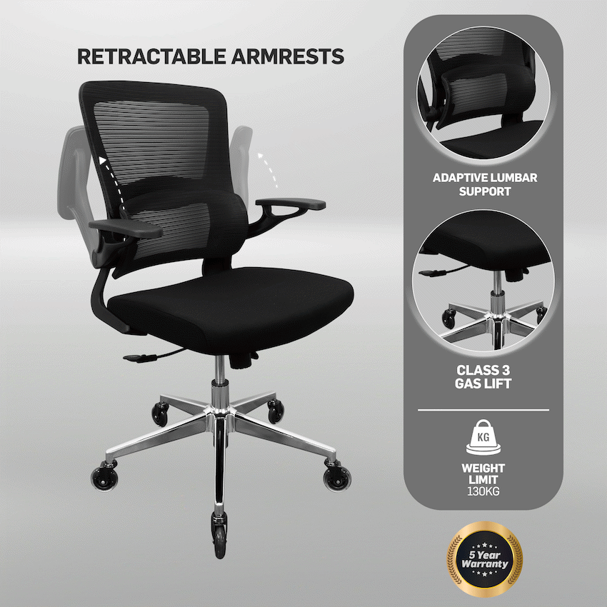 Everfurn Premium Dakota Mid Back Office Chair, Chromed Steel - Black - image 13