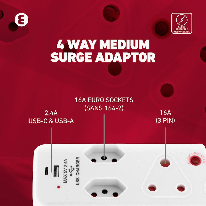 Ellies  4 Way Surge adaptor with type C + USB - WT - image 13