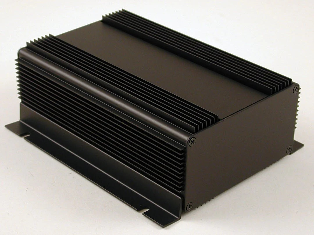 160 x 111 x 60.76 mm Extruded Heat Dissipating Black Anodized Aluminium Enclosure with Metal End Plates