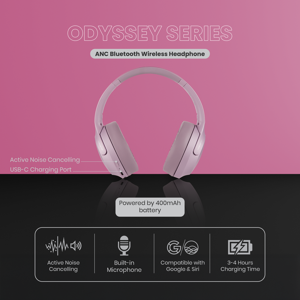 Volkano Odyssey ANC Bluetooth Wireless Headphone - Rose Gold