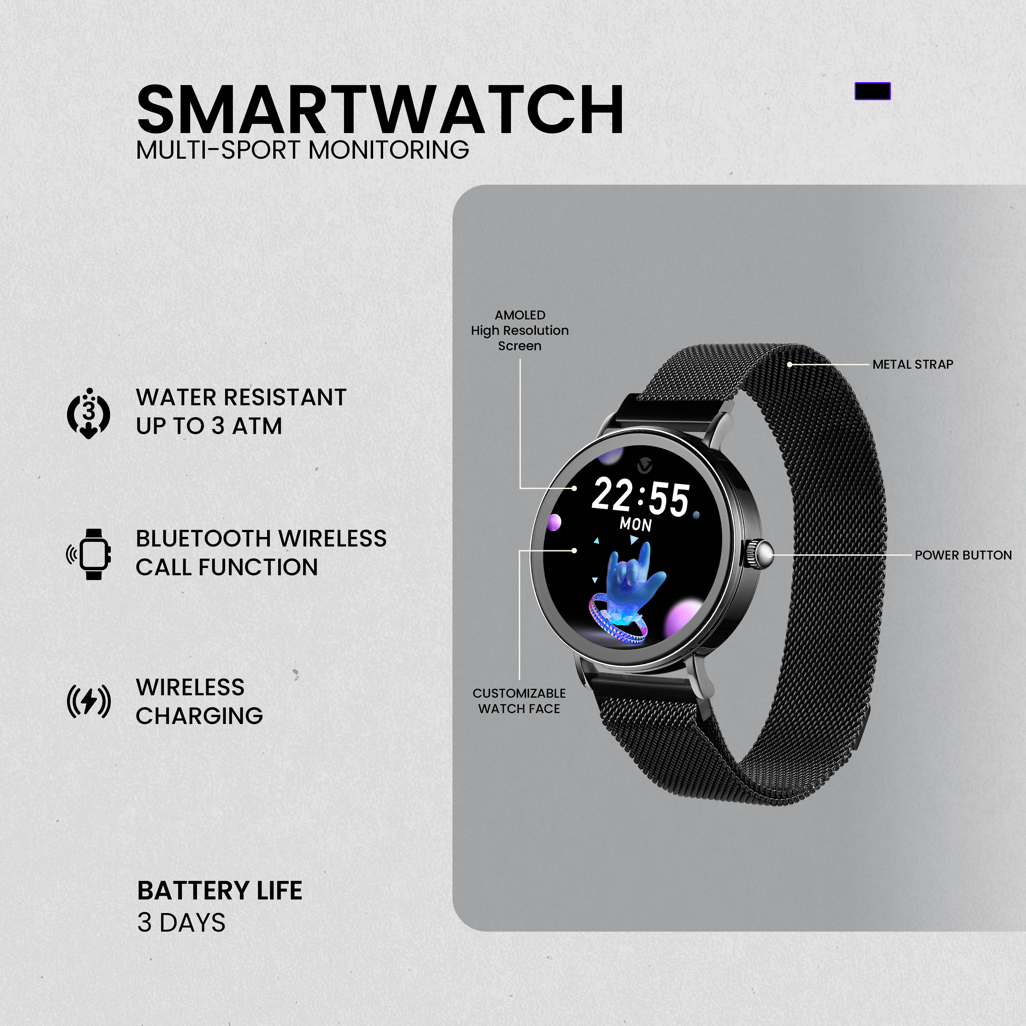 Volkano Valencia Series Ladies Smart Watch - Black