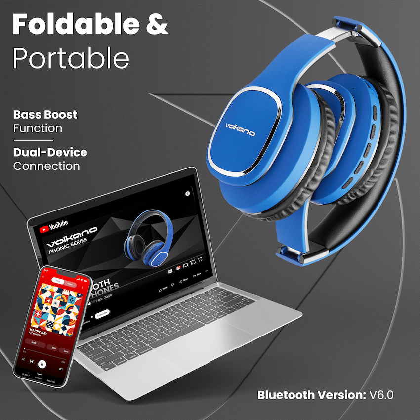 Volkano Phonic Series Bluetooth Full Size Headphones - Blue - image 18