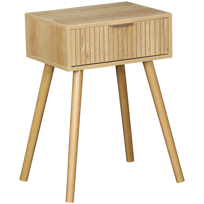 Everfurn Yoko Side Table Wood, Melamine, Pine Wood Legs, 1x Drawer