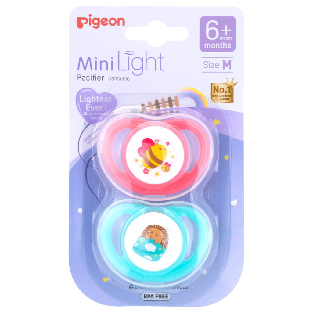 Pigeon - Minilight Pacifier (2 Pc) M Bee/Hedgehog