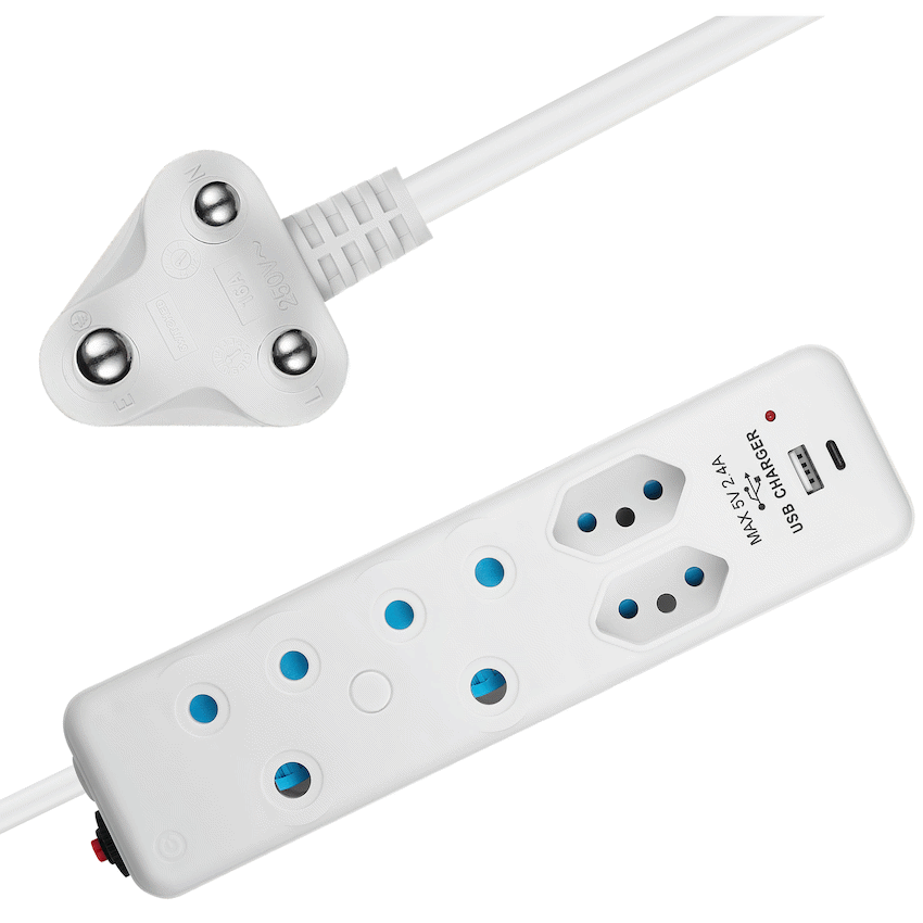 Switched 4-Way Extension Lead with 1x Type-C + 1x USB - 4m