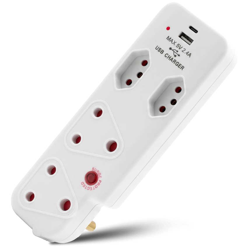 Ellies  4 Way Surge adaptor with type C + USB - WT