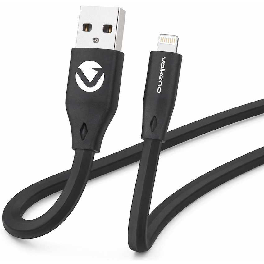 Volkano Slim Series Flat PVC Lightning Cable 1.2m - Black