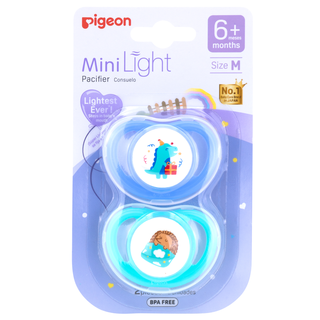 Pigeon - MINILIGHT PACIFIER (2 PC) M DINO B/DAY/ HEDGEHOG