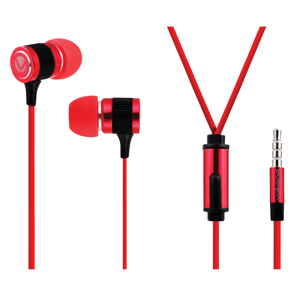 Volkano Earphones with Mic - Metallic Series - Red