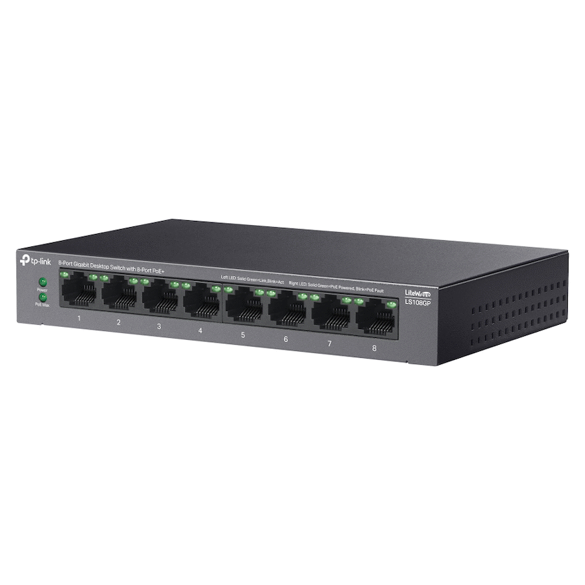 TP-Link LS108GP 8-Port Gigabit Desktop Switch with 8-Port PoE+
