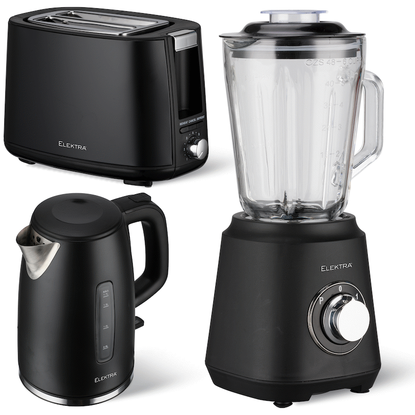 Elektra Kettle, Toaster and Blender Breakfast Set - Black