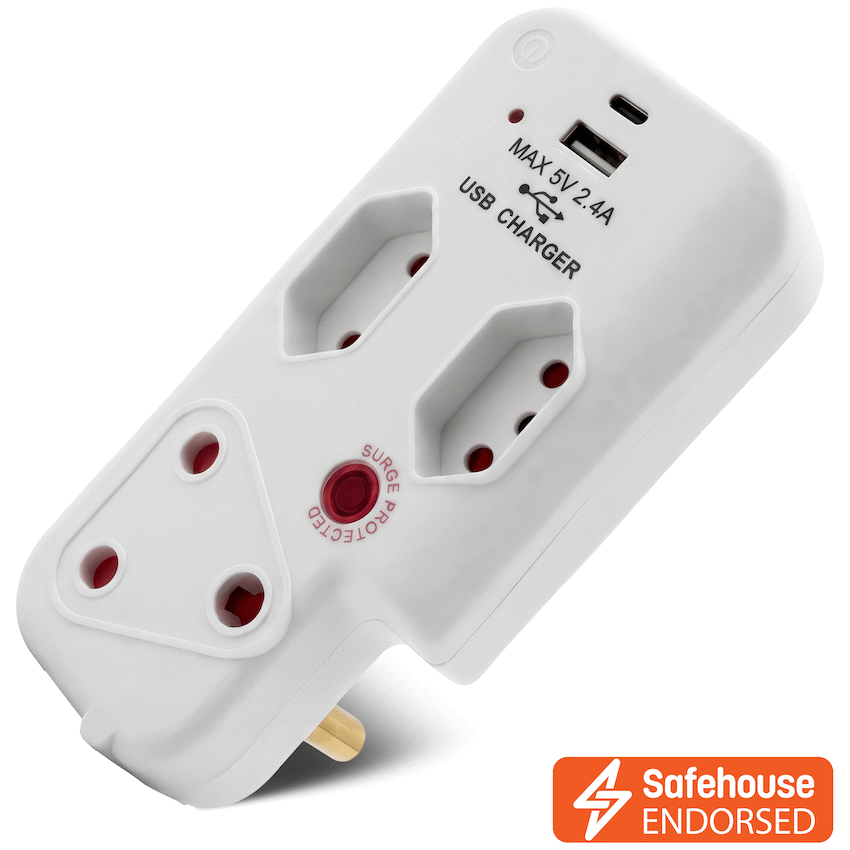 Ellies 3 Way Surge Adaptor with Type C + USB - WT