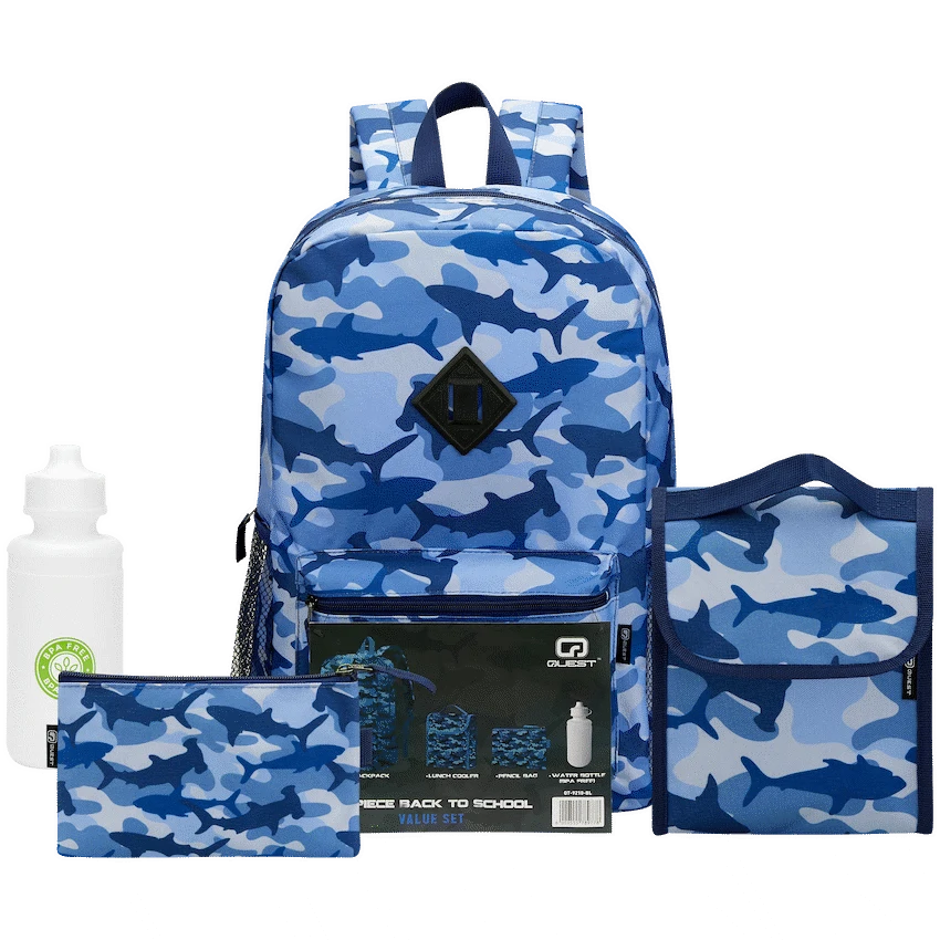 Quest 4-Piece Backpack Set Shark Camo Blue