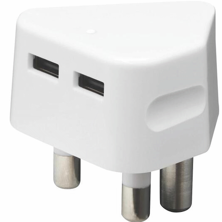 SPAR WALL CHARGER 3 PIN 2XUSB 2.1A WHITE 1'S