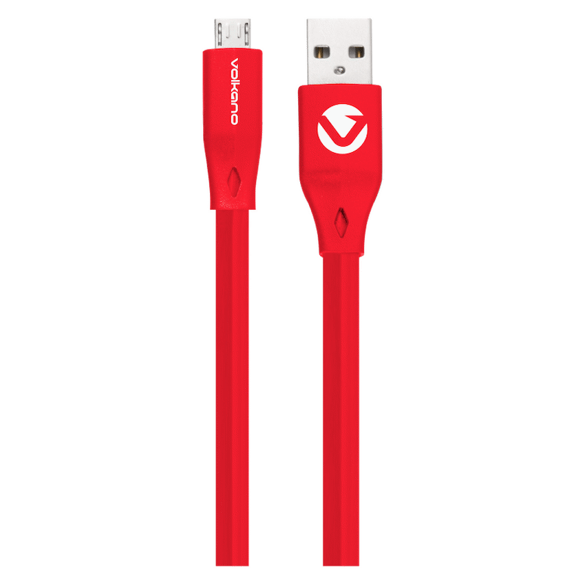 Volkano Slim Series Flat PVC Micro-USB Cable 1.2m - Red