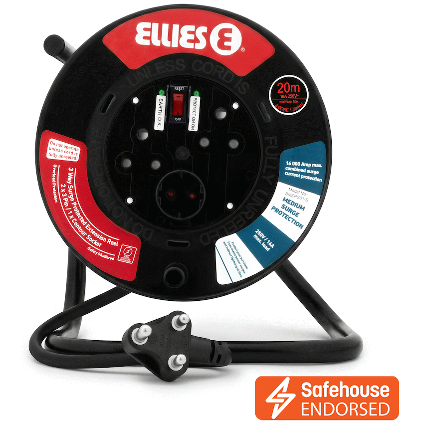 Ellies Heavy Duty Surge Extension Reel - 20m - BK