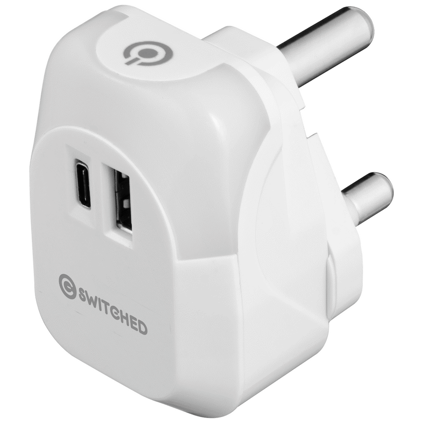 Switched Halo Fast Charge Power Adaptor, USB and Type-C Ports, Output 20w - Soft Touch Night Light