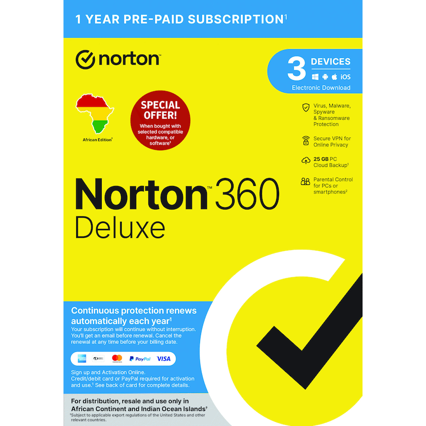 NORTON 360 DELUXE 25GB AF 1 USER 3 DEVICE 12MONTH