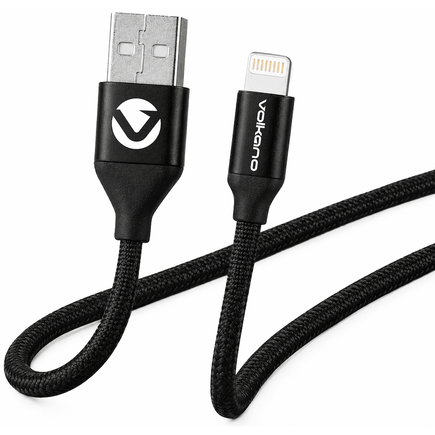 Volkano Weave Series Fabric Braided MFI Lightning Cable 27W 1.2m - Black