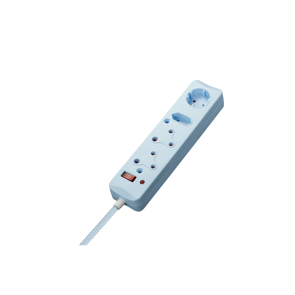 SWITCHED 4 Way Medium Surge Protected Multiplug 0.5M Braided Cord Blue