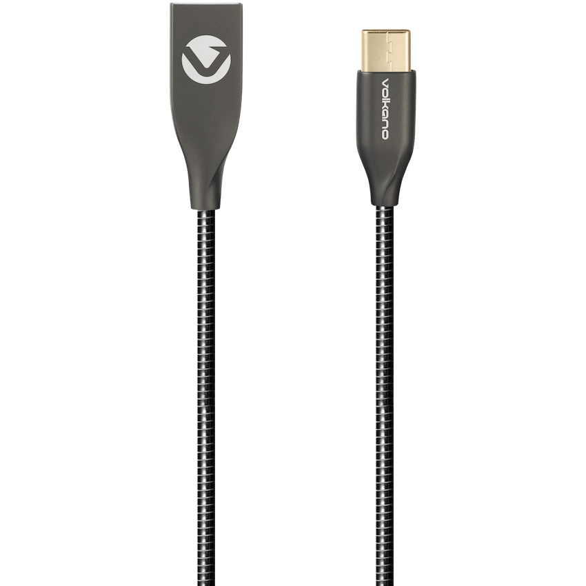 Volkano Iron Series Round Metallic Spring Type-C Cable 6ft - Black