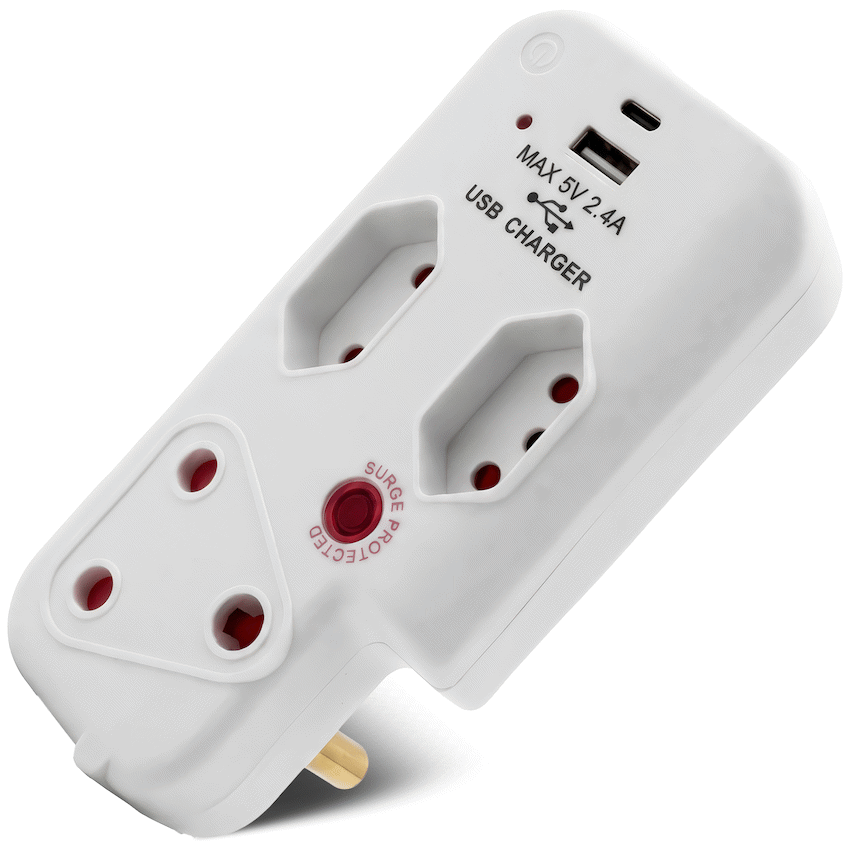 Ellies 3 Way Surge Adaptor with Type C + USB - WT