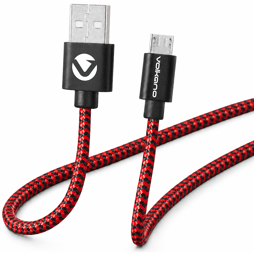 Volkano Braids Series Nylon Braided Micro USB Cable 1.2m - Black & Red