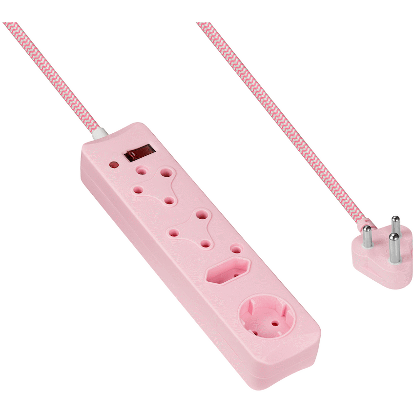SWITCHED 4 Way Medium  Surge Protected Multiplug 0.5M Braided Cord Pink