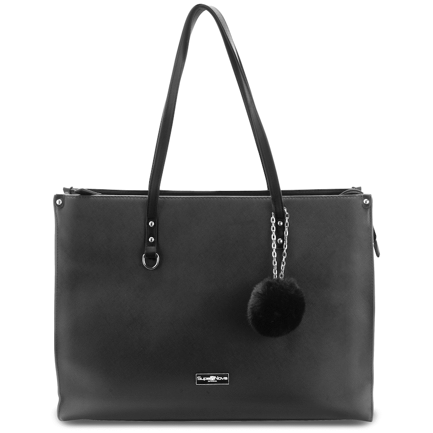 Supanova Pompom Ladies Laptop Bag - Black