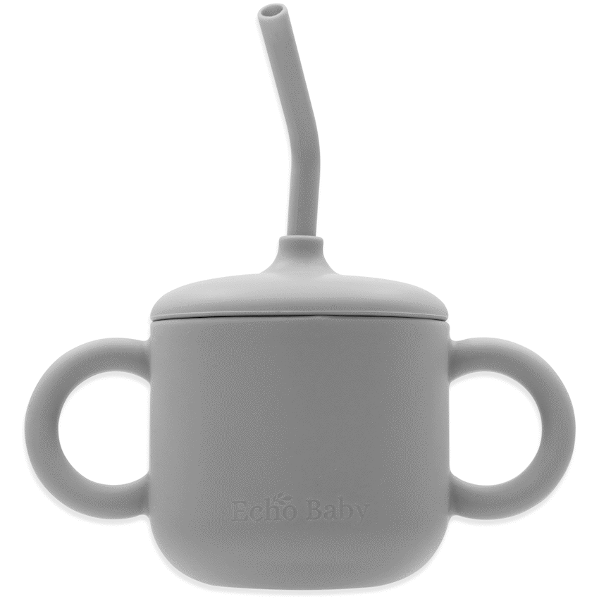 Echo Baby Silicone Training Cup with Straw - Stone